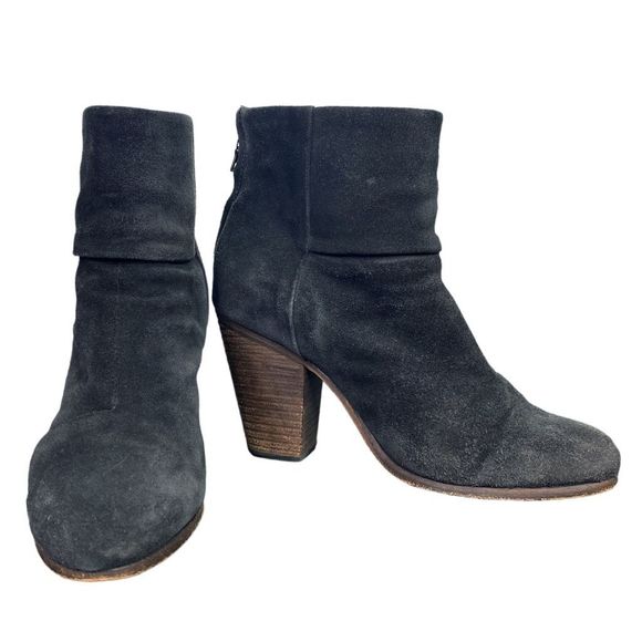 Rag & Bone Newbury Classic Black Suede Heeled Booties - Size 7